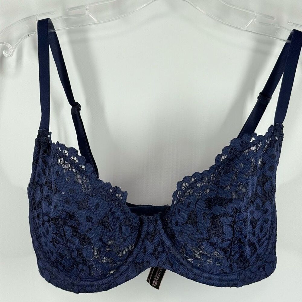 Victoria’s Secret open lace cup navy blue unlined underwire demi bra versatile s